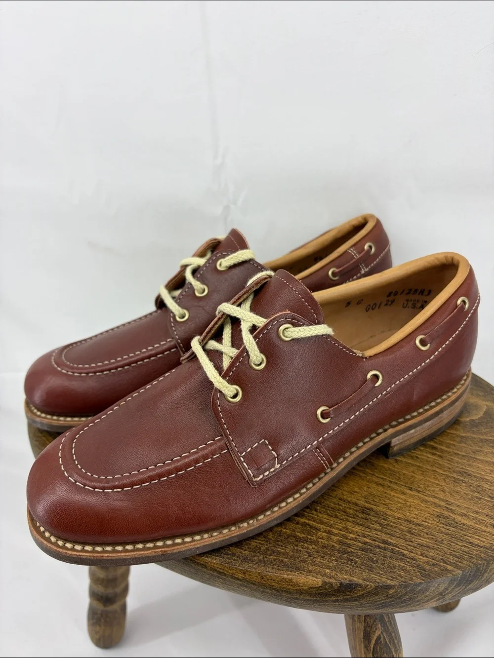 Unused! Vintage Foot Traits Boys Classic Brown Leather Loafers Boat Shoes, sz 5